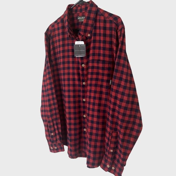 Eddie Bauer Button Down Flannel Shirt Mens 2XL Red Black Casual Long Sleeve NEW - Picture 2 of 14